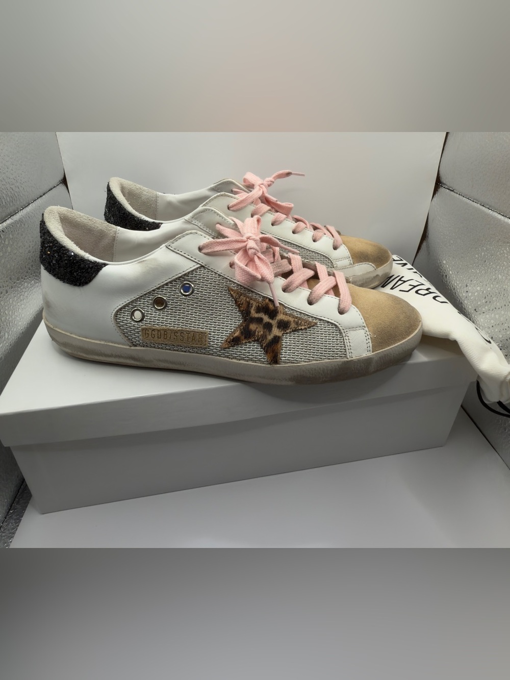 Golden Goose Superstar Sneakers – Pink Laces / Leopard Star – Women’s US 9